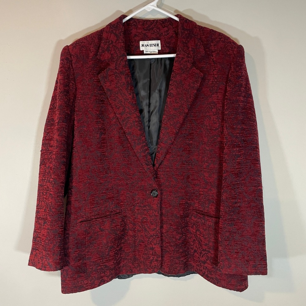 VTG Joan Leslie Womens Burgundy Textured Tapestry Blazer Size 16 Academia Goth